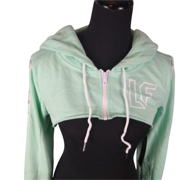 LF The Brand Mint Green Ultra Cropped Hoodie Logo Tape Sleeves Size M - Picture 1 of 10